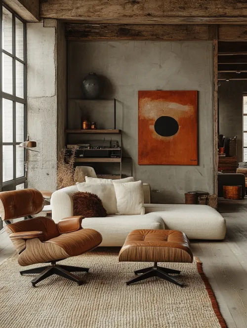 Cozy living room with modular furniture and abstract painting