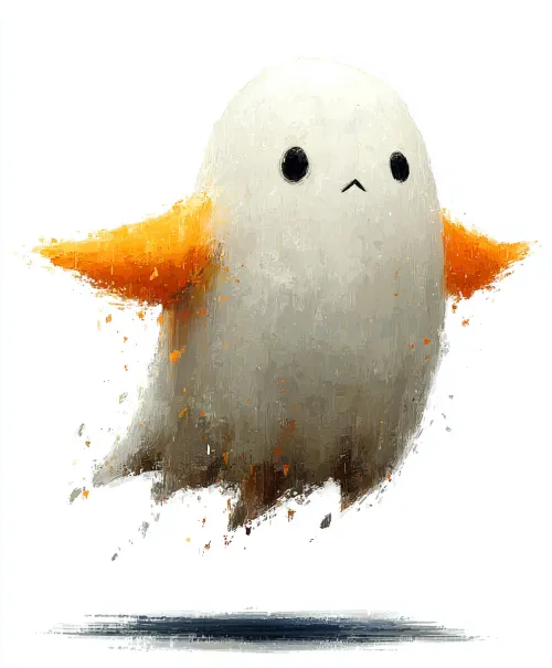 Charming ghost with orange elements, floating in the air