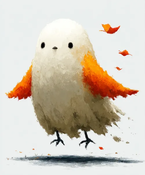 Charming illustration of a bird with bright orange feathers