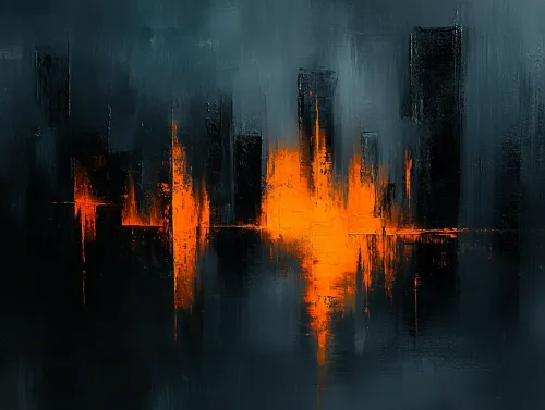 Abstract artwork with bright orange and black textures