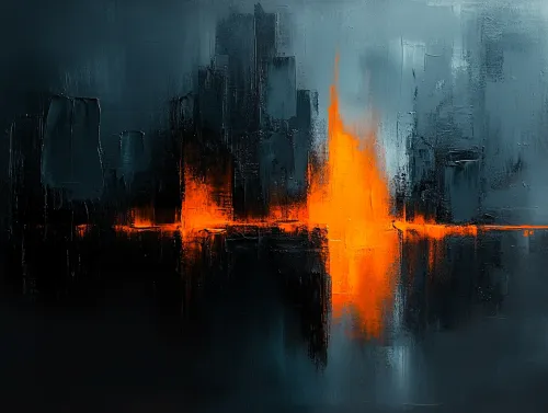 Arte abstracto oscuro con elementos de naranja brillante en el fondo