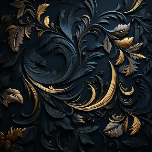 Relief pattern with golden and black leaves on a dark background