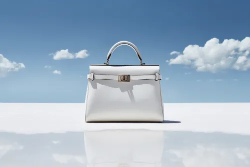 Modern White Bag in Minimalist Style Against Sky Blue Background
