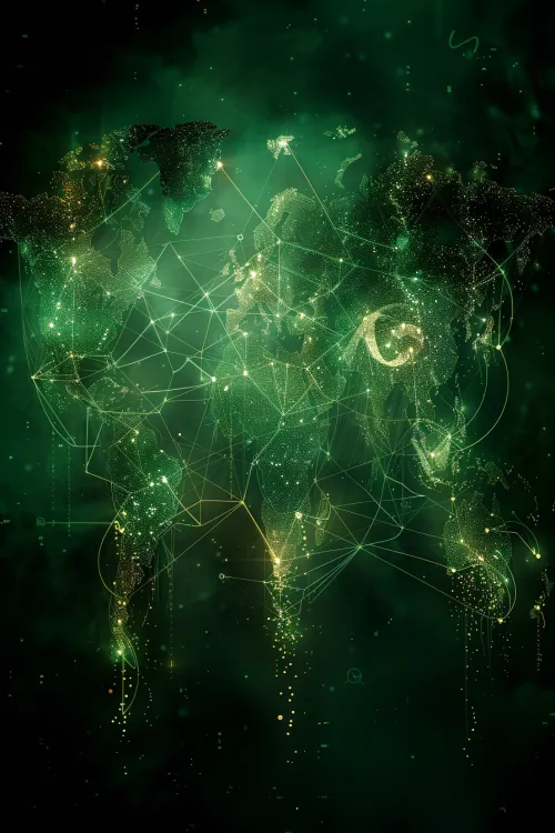 Schematic image of the world highlighting network connections and data