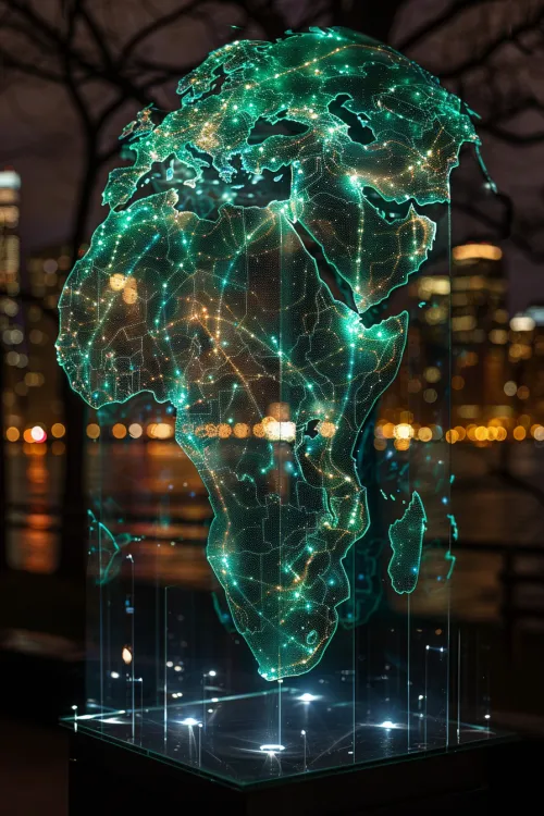Mapa 3D de África con iluminación en un entorno moderno