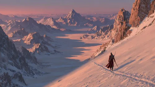 Majestuosas montañas con un paisaje nevado de fondo al atardecer