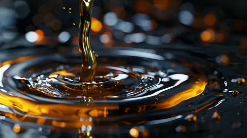 Close-up of a liquid jet creating ripples on the surface