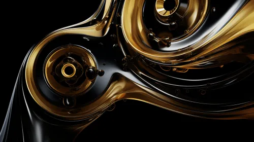 Intricate Abstraction with Shiny Black and Gold Elements