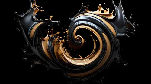 Abstract swirl of black and gold liquid creating dynamic splash effect