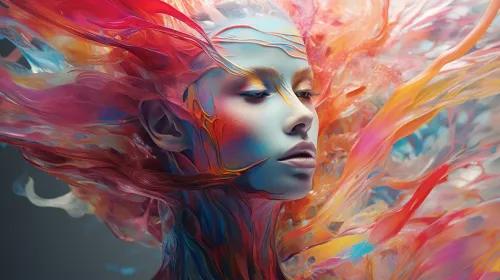 Colorful portrait with wavy shapes and abstract patterns