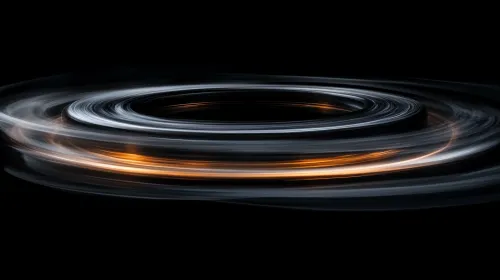 Striking image with moving circles of light on a black background