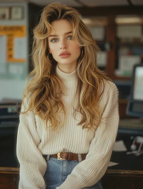 Portrait of a young woman with an attractive appearance in a cozy sweater