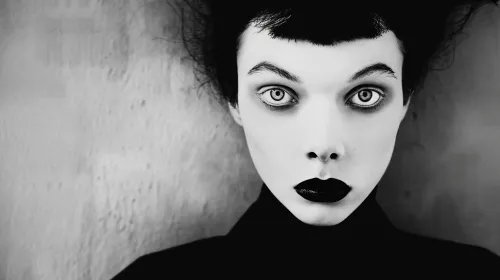 Retrato de una persona con rasgos faciales expresivos y maquillaje negro