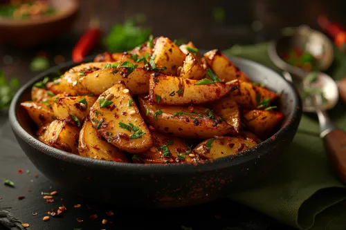 Aromáticas papas al horno adornadas con hierbas y especias