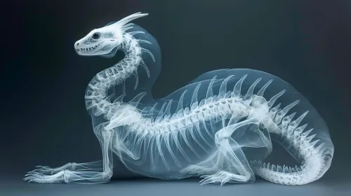 Imagen de la radiografía de un dragón con estructura ósea visible