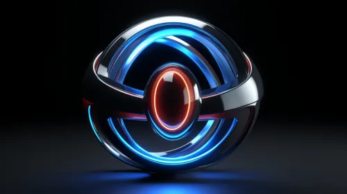 Abstract Three-Dimensional Shape with Metallic and Glowing Elements