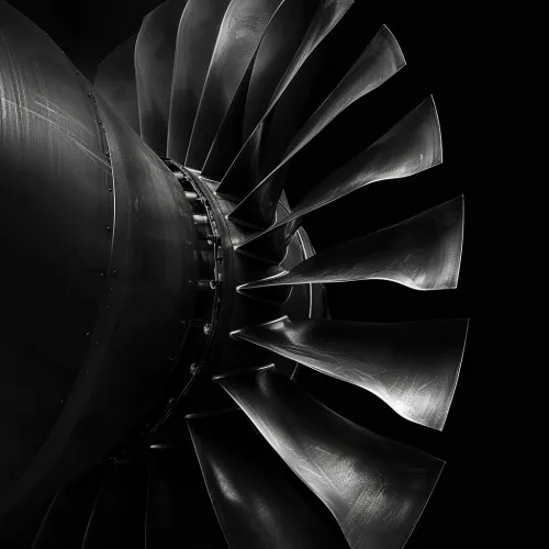 Vista de las palas del turboventilador con un fondo negro