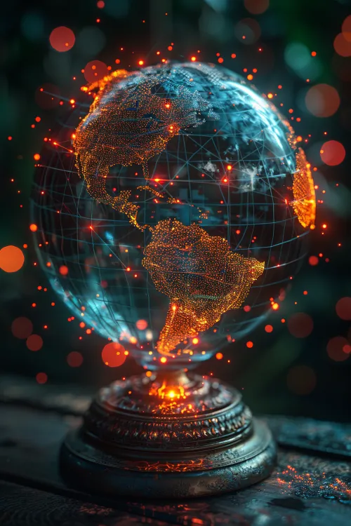 Virtual Globe with Network Patterns and Glowing Dots