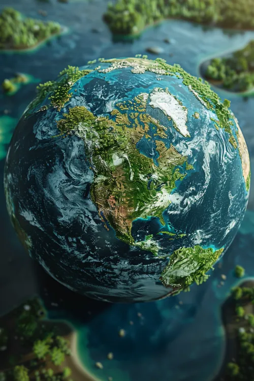 Imagen de la Tierra con vibrantes bosques y aguas oceánicas