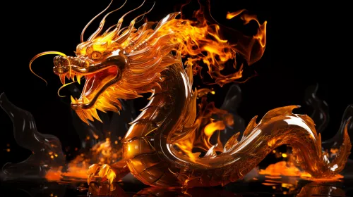 Imagen dinámica de un dragón escupidor de fuego con efectos de fuego realistas