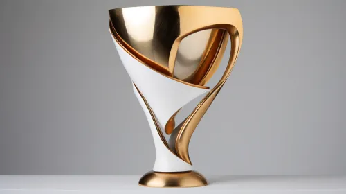 Trofeo elegante en colores blanco y dorado, diseño moderno