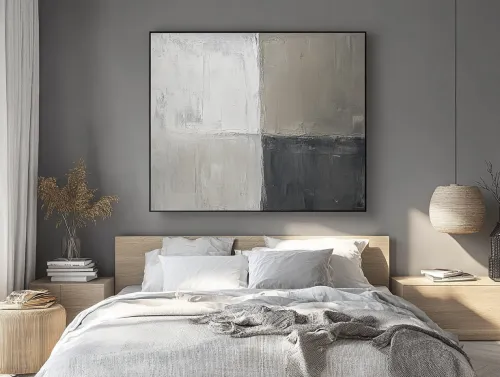 Abstract Art on the Bedroom Wall in Neutral Tones