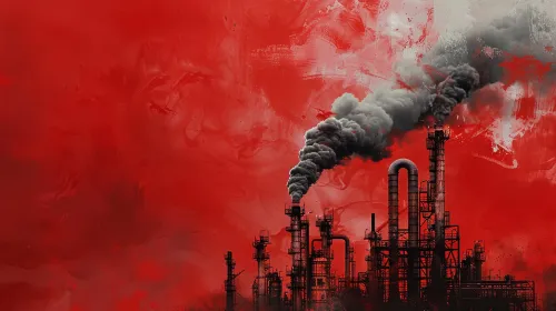 Industrial Landscape with Smoke and Red Background
