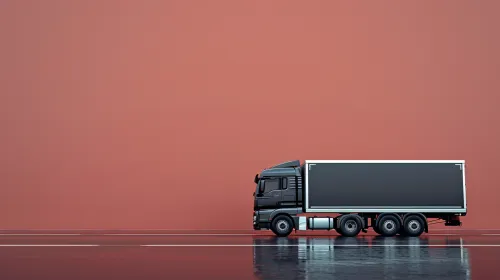 Black truck against a smooth mandarin wall