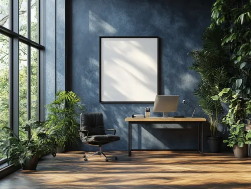 Cozy Workspace with Large Window and Minimalist Aesthetic