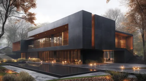 Stylish House with a Large Glass Facade and Surrounding Landscape