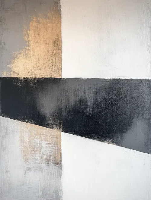 Contemporary abstract art using black, white, and gold