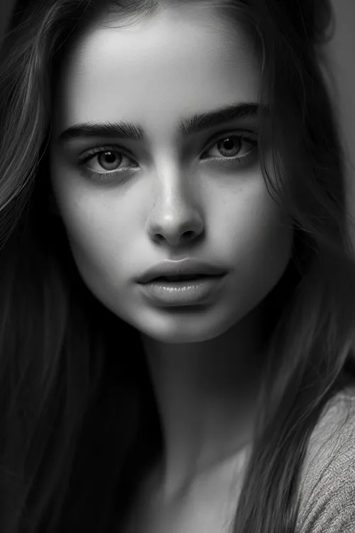 Stylish portrait of a girl, showcasing facial detail without color
