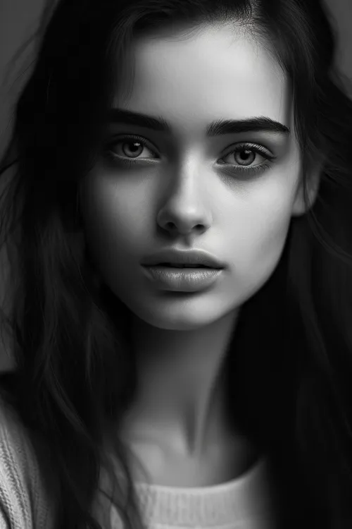 Retrato retocado con representación detallada del rostro de una joven mujer