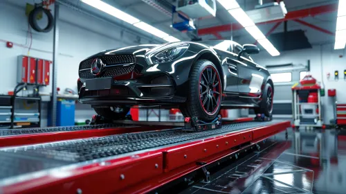 Sports Car Mercedes-Benz on a Lift in a Modern Garage