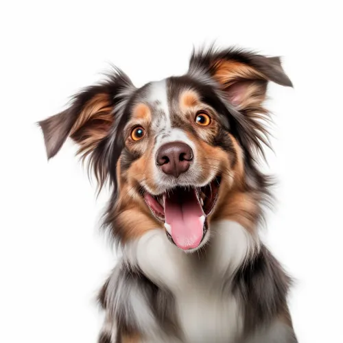 Retrato de un perro feliz con la boca abierta y pelaje brillante