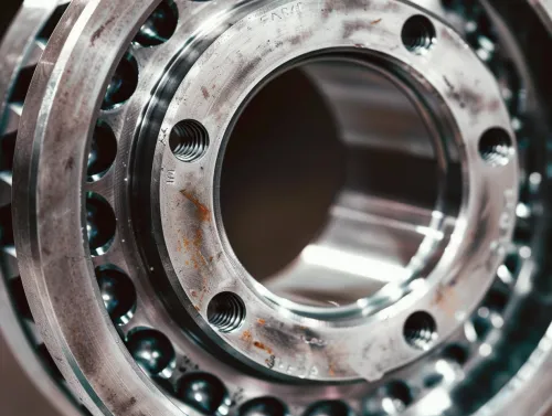 Metallic part with multiple holes and traces of rust on the surface