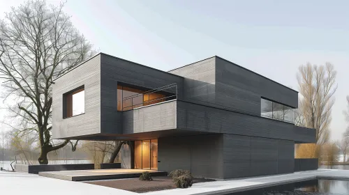 Architectural Visualization of a Modern House with Black Walls