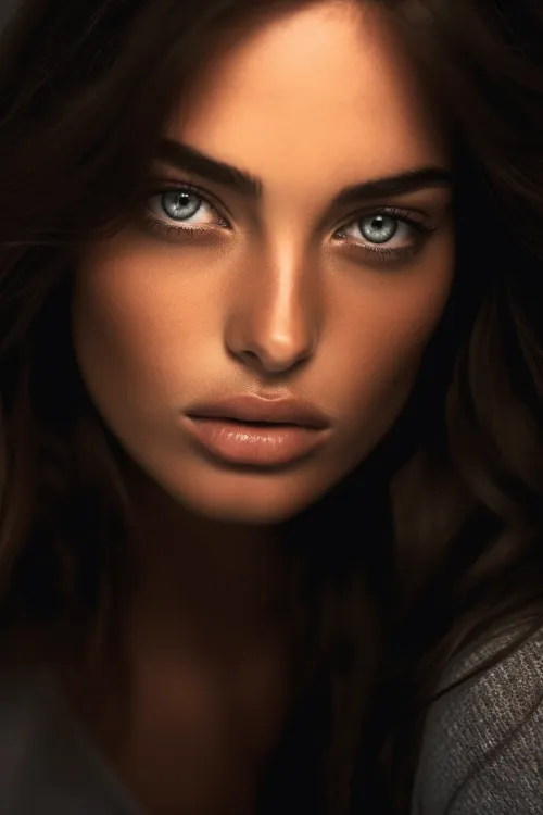 Primer plano del rostro femenino con brillantes ojos azules y piel suave