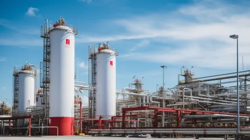 Современная газовая установка в чистую солнечную погоду с трубопроводами