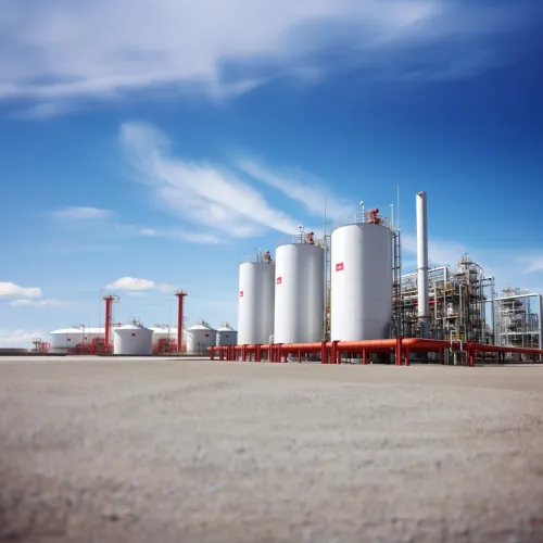 Modern storage facility with large tanks for oil products