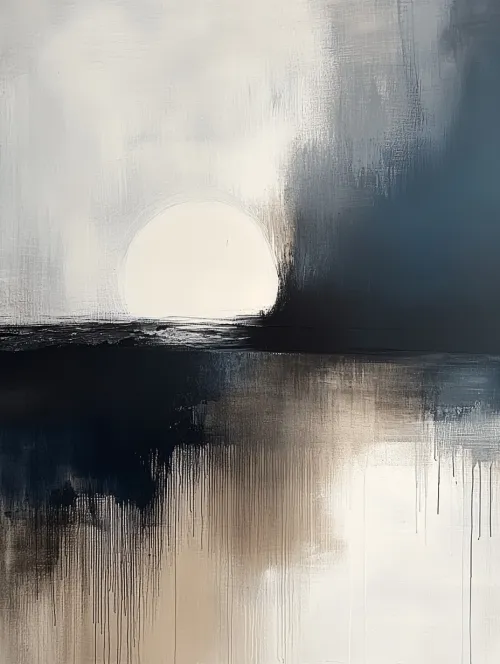 Abstracción moderna con imagen del sol y cielo oscuro