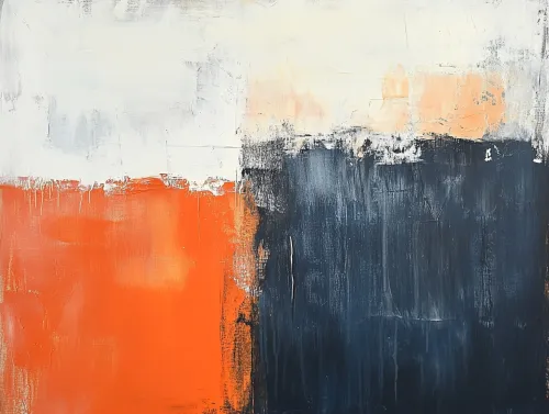 Abstract art with orange, black, and white shades on canvas