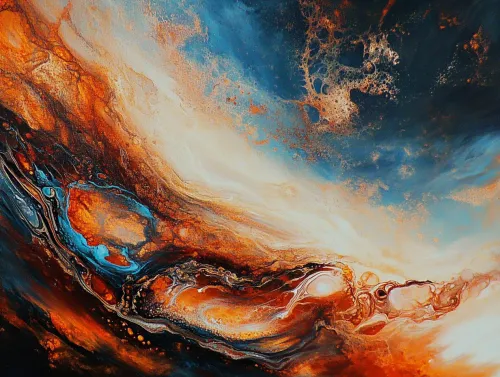 Visualization of abstract art using red, blue, and white colors
