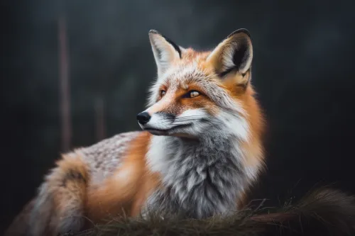 Portrait of a fox with bright fur and expressive eyes