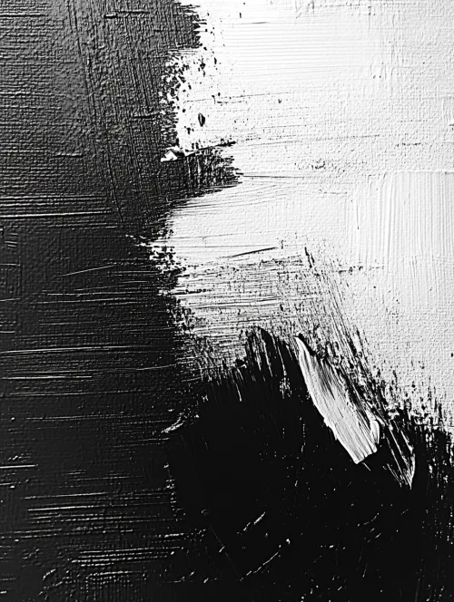 Structured black and white abstract artwork with texture.