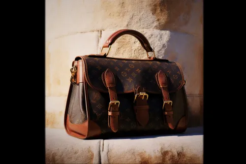 Элегантная сумка Louis Vuitton с кожаными деталями на каменной платформе