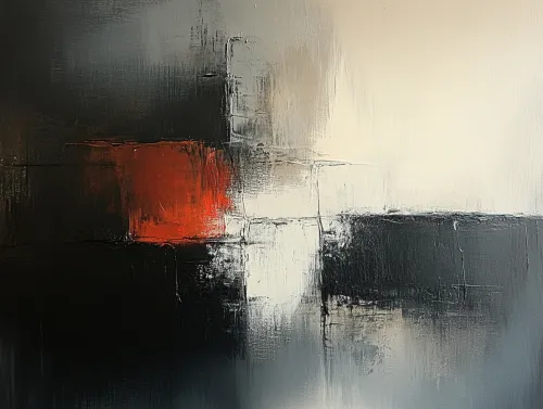 Arte abstracto contemporáneo utilizando colores negro, blanco y rojo