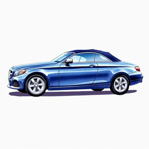 Blue Cabriolet with Closed Roof on a White Background
