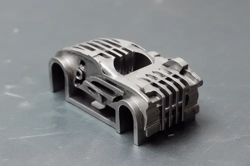 Detailed view of a metal component with ribbed design