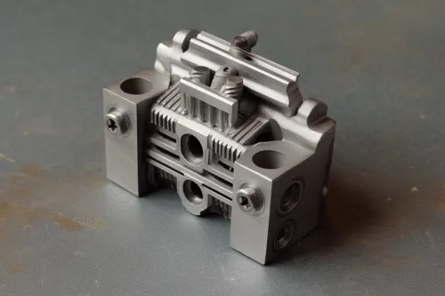Detailed image of a metal part with holes and threads